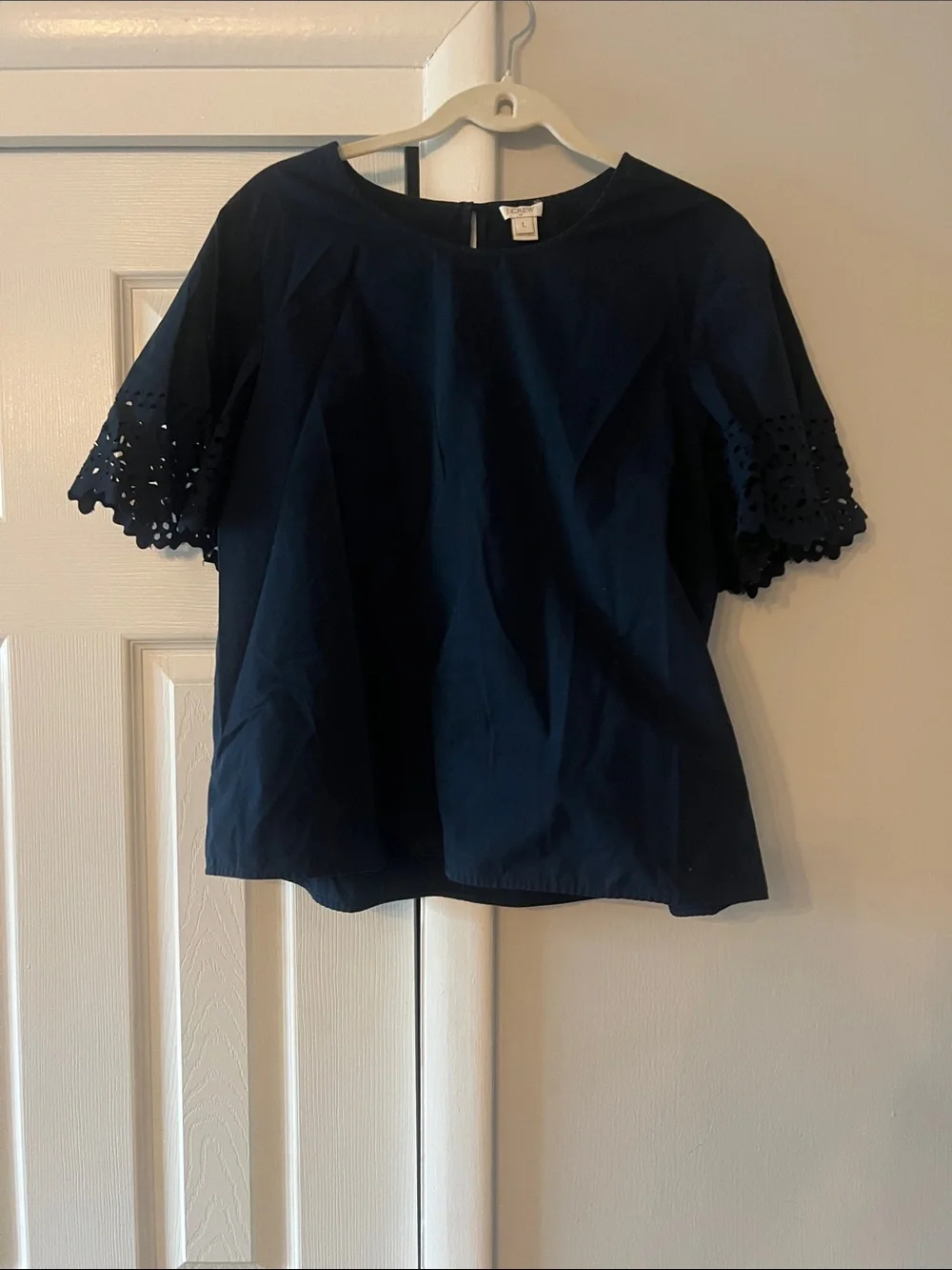 J. Crew Navy Top with Eyelet Short Sleeves